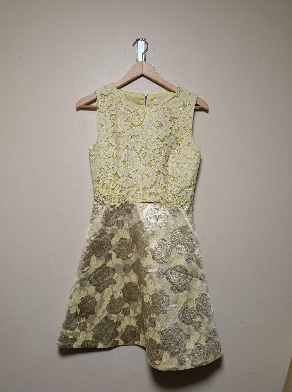 Erin By Erin Fetherston Lace Fit Flare Dress Pockets Green Gold 2
